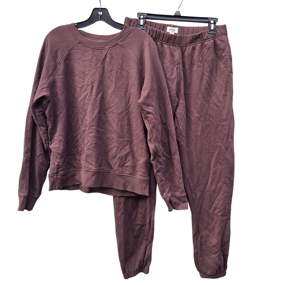 Pact Organic Cotton Lounge Set Brown Sweat Pants Neutral Minimalist Large Eco
